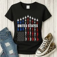Patriotic Red White Blue Usa Flag Fighter Jets Women's T-Shirt thumb 3