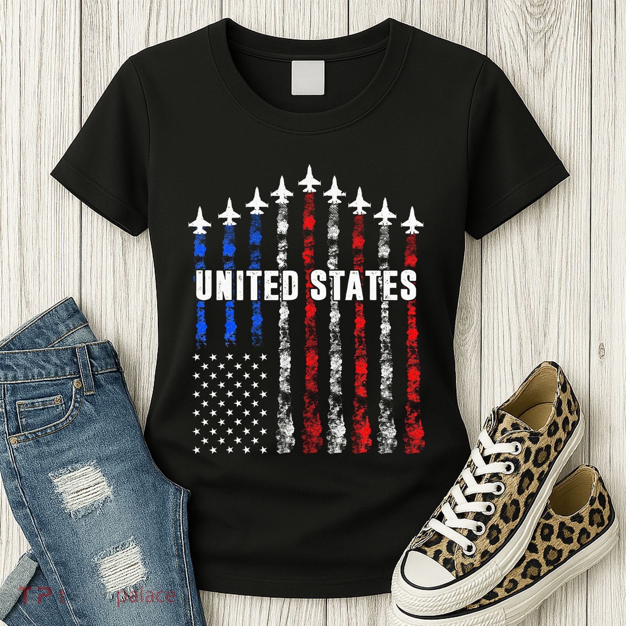 Patriotic Red White Blue Usa Flag Fighter Jets Women's T-Shirt