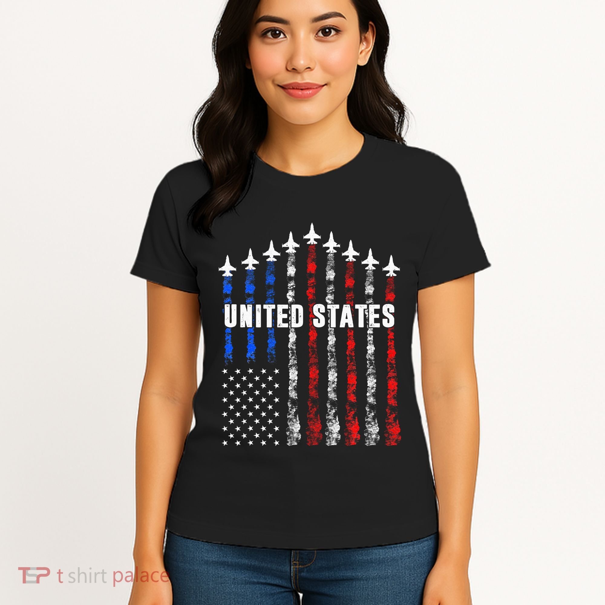Patriotic Red White Blue Usa Flag Fighter Jets Women's T-Shirt