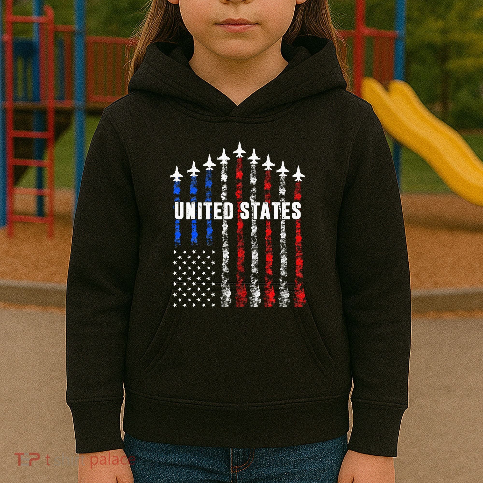 Patriotic Red White Blue Usa Flag Fighter Jets Kids Hoodie