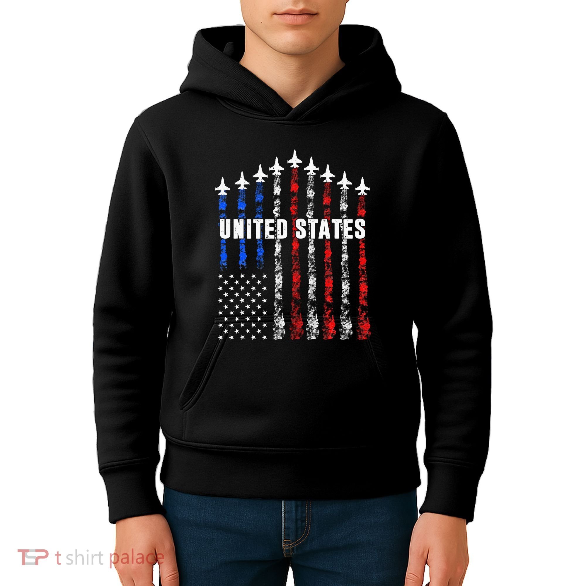 Patriotic Red White Blue Usa Flag Fighter Jets Kids Hoodie