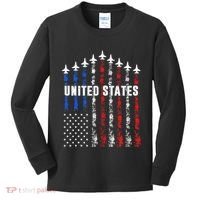 Patriotic Red White Blue Usa Flag Fighter Jets Kids Long Sleeve Shirt thumb 0