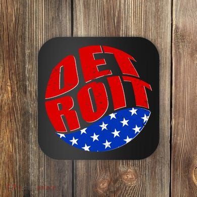 Patriotic Red White Blue Detroit Emblem Coaster