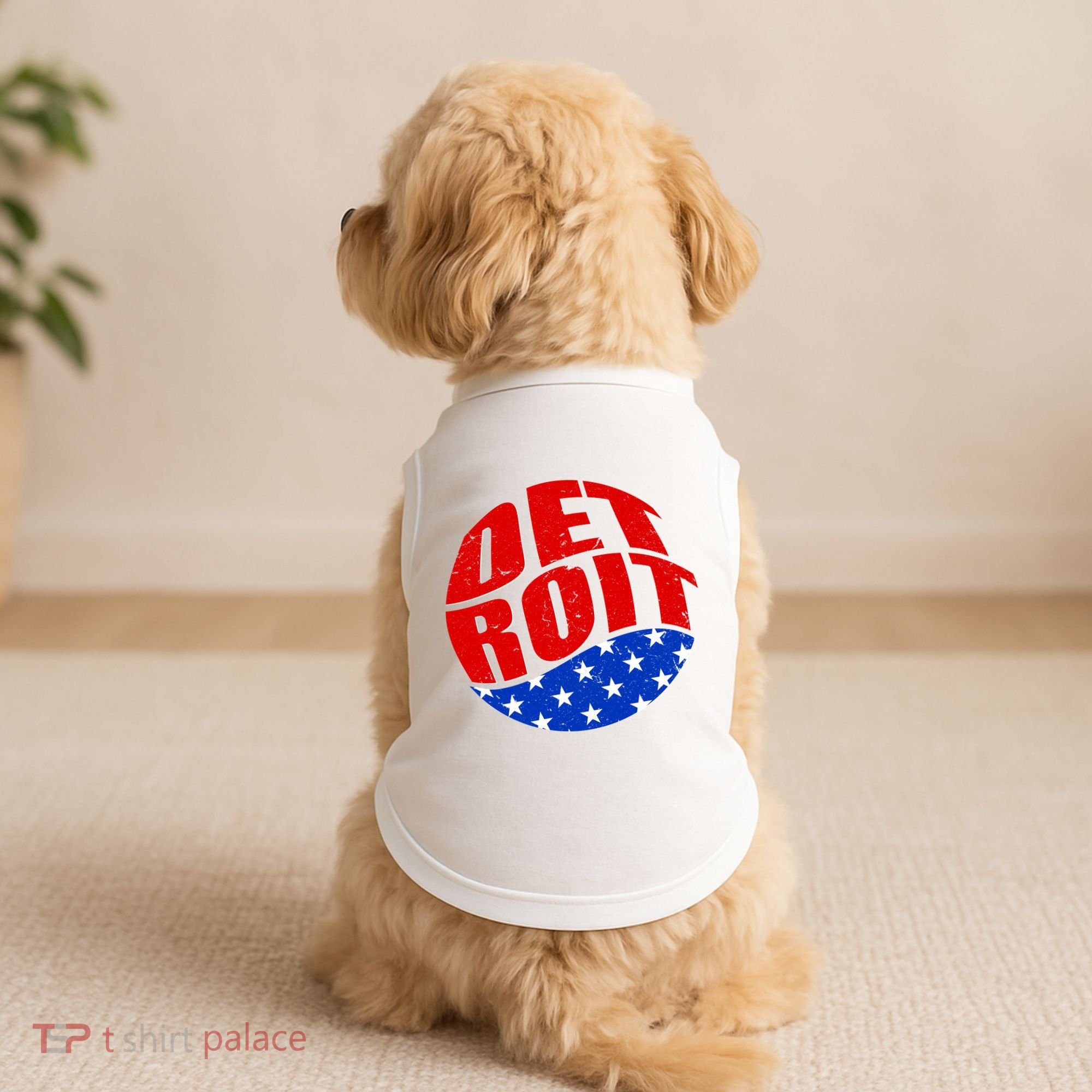 Patriotic Red White Blue Detroit Emblem Doggie Tank