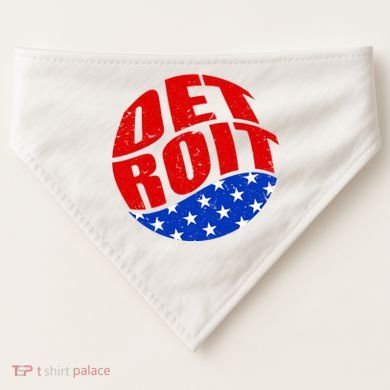 Patriotic Red White Blue Detroit Emblem USA-Made Doggie Bandana