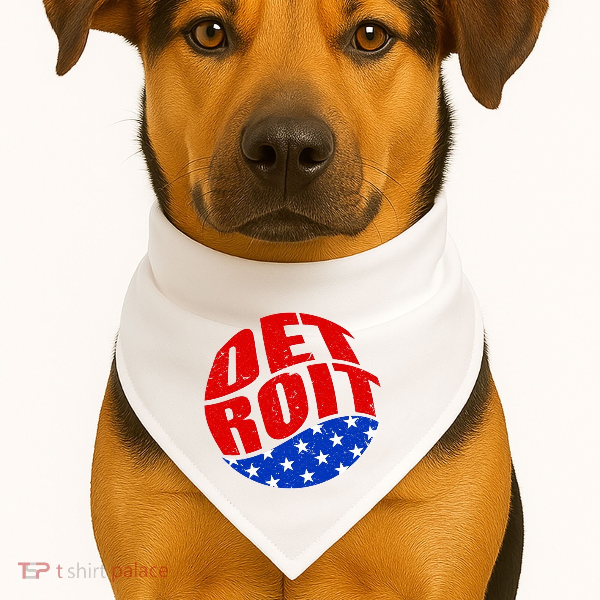 Patriotic Red White Blue Detroit Emblem USA-Made Doggie Bandana