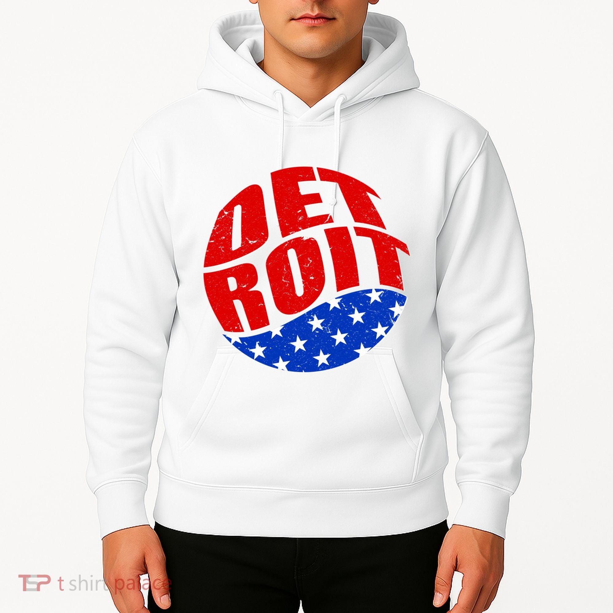 Patriotic Red White Blue Detroit Emblem Hoodie
