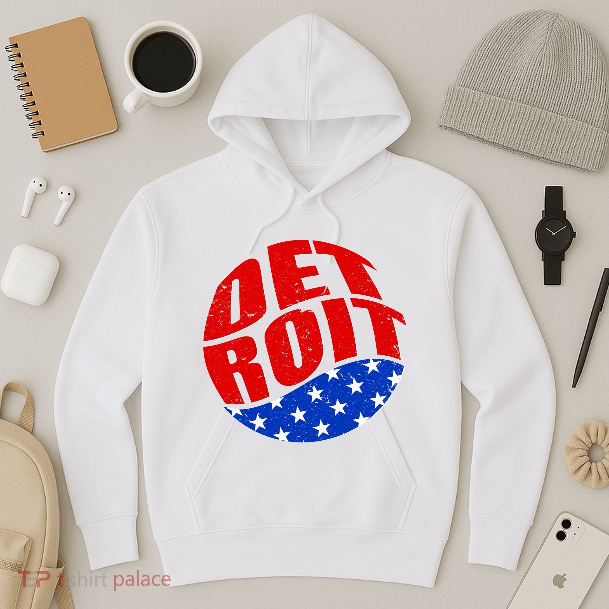 Patriotic Red White Blue Detroit Emblem Hoodie