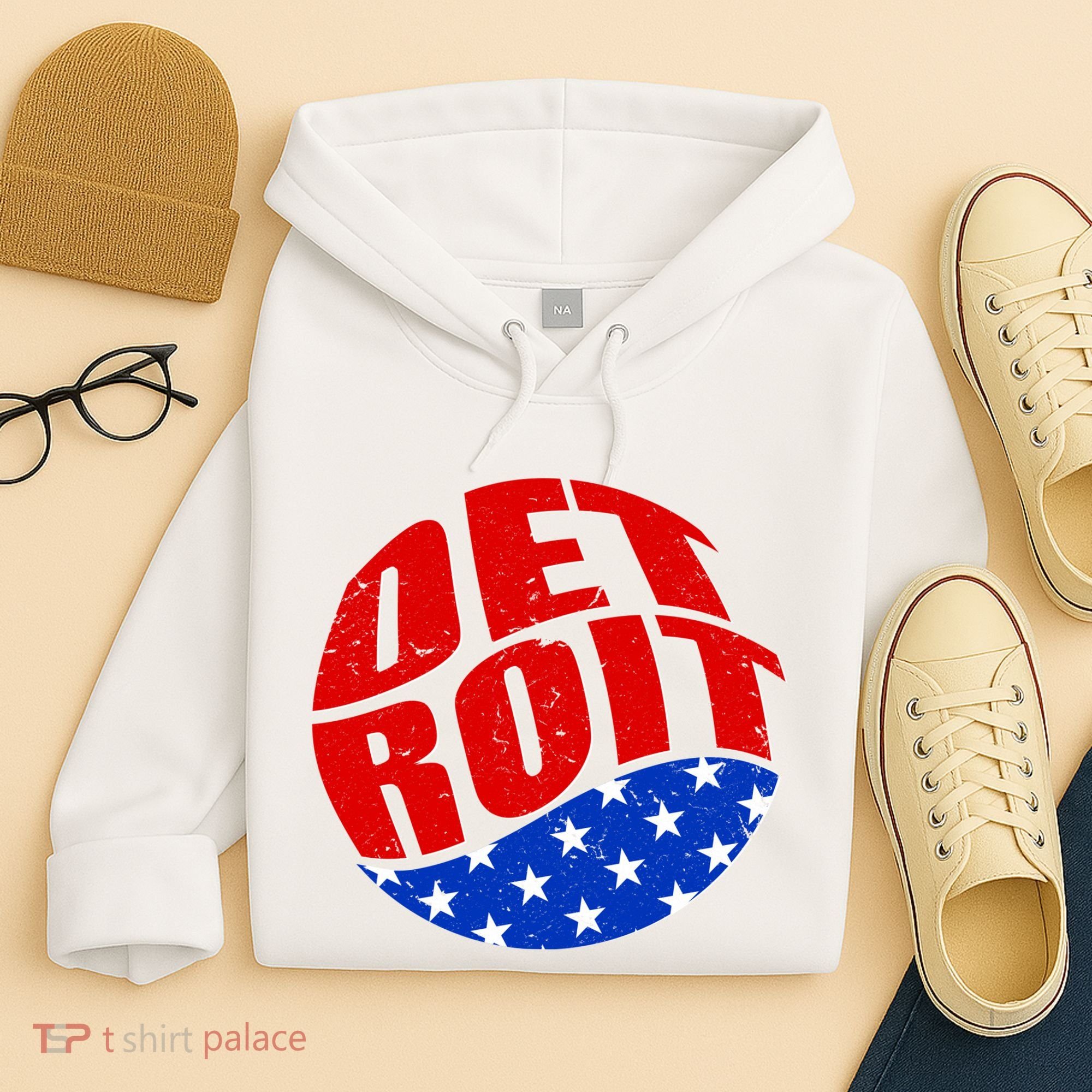 Patriotic Red White Blue Detroit Emblem Hoodie