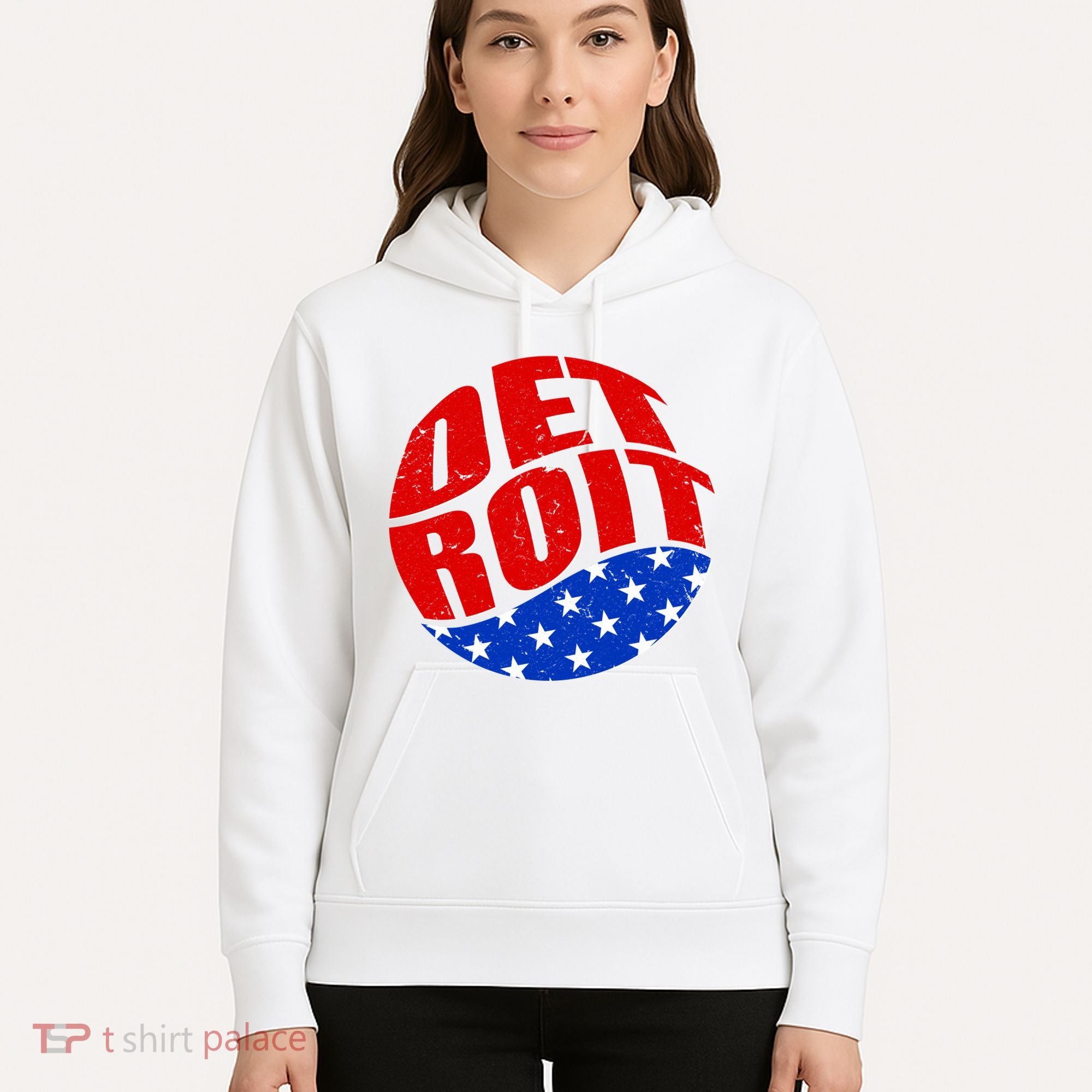 Patriotic Red White Blue Detroit Emblem Hoodie
