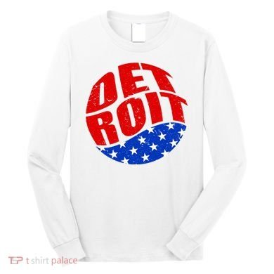 Patriotic Red White Blue Detroit Emblem Long Sleeve Shirt