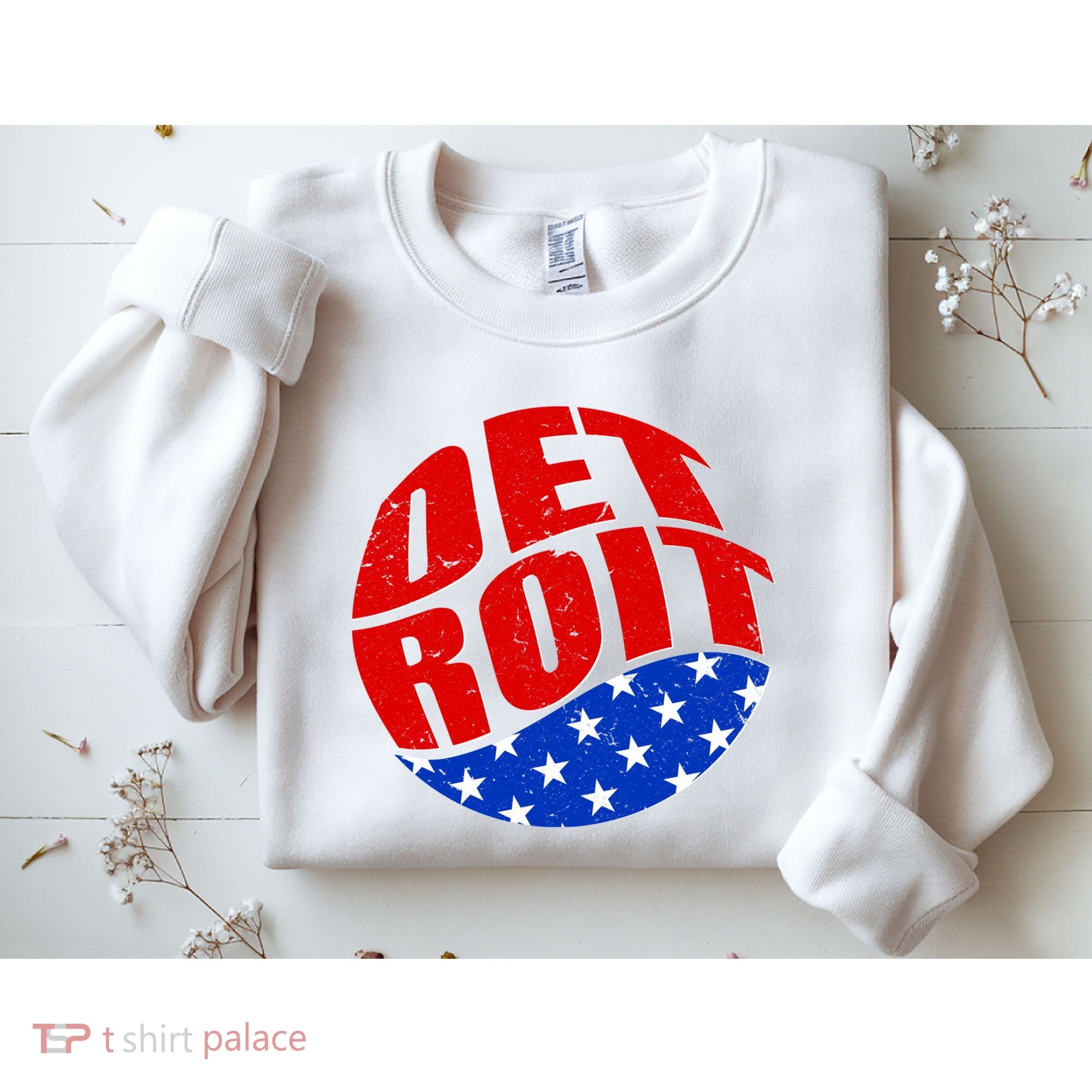 Patriotic Red White Blue Detroit Emblem Sweatshirt