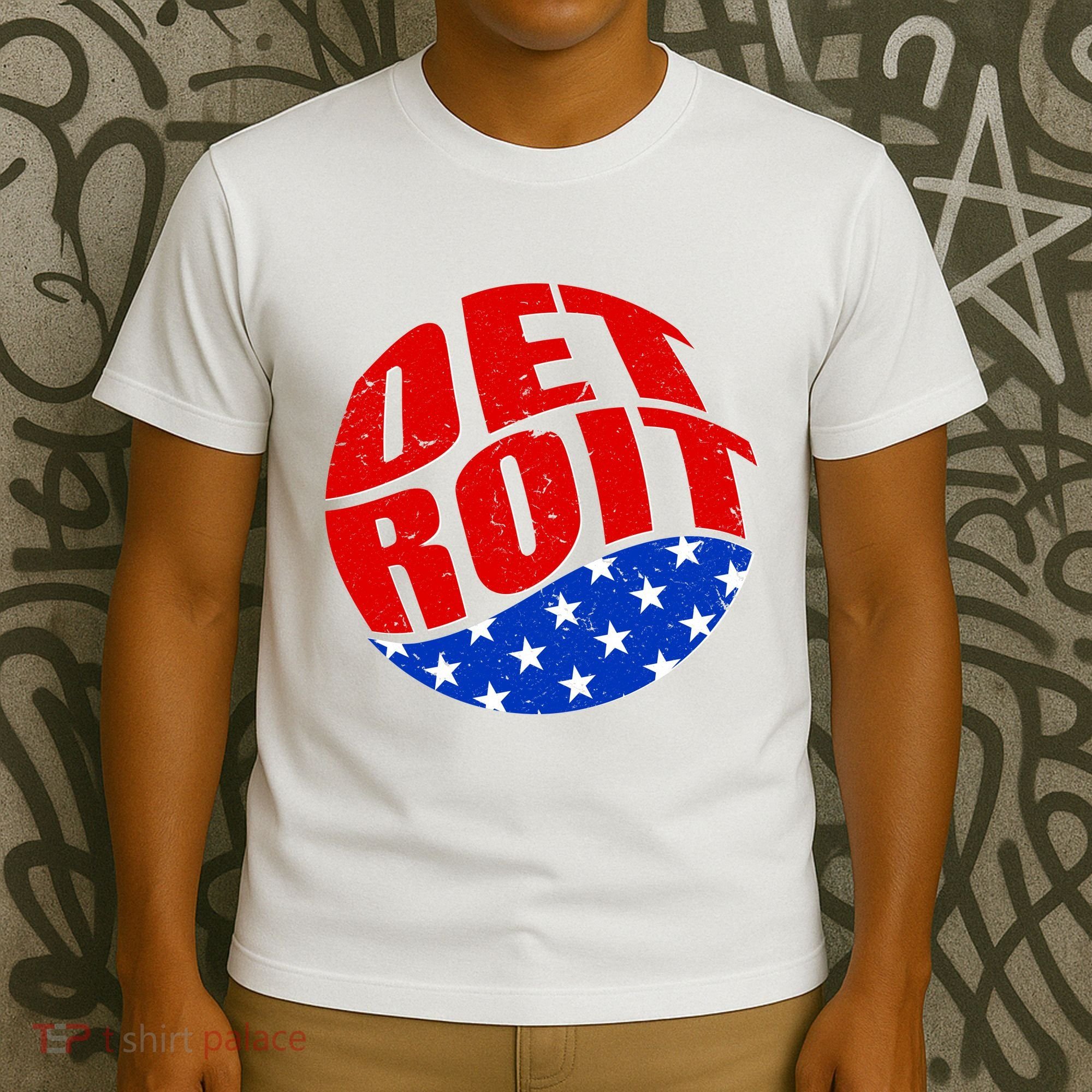 Patriotic Red White Blue Detroit Emblem T-Shirt