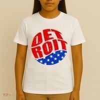 Patriotic Red White Blue Detroit Emblem T-Shirt thumb 4