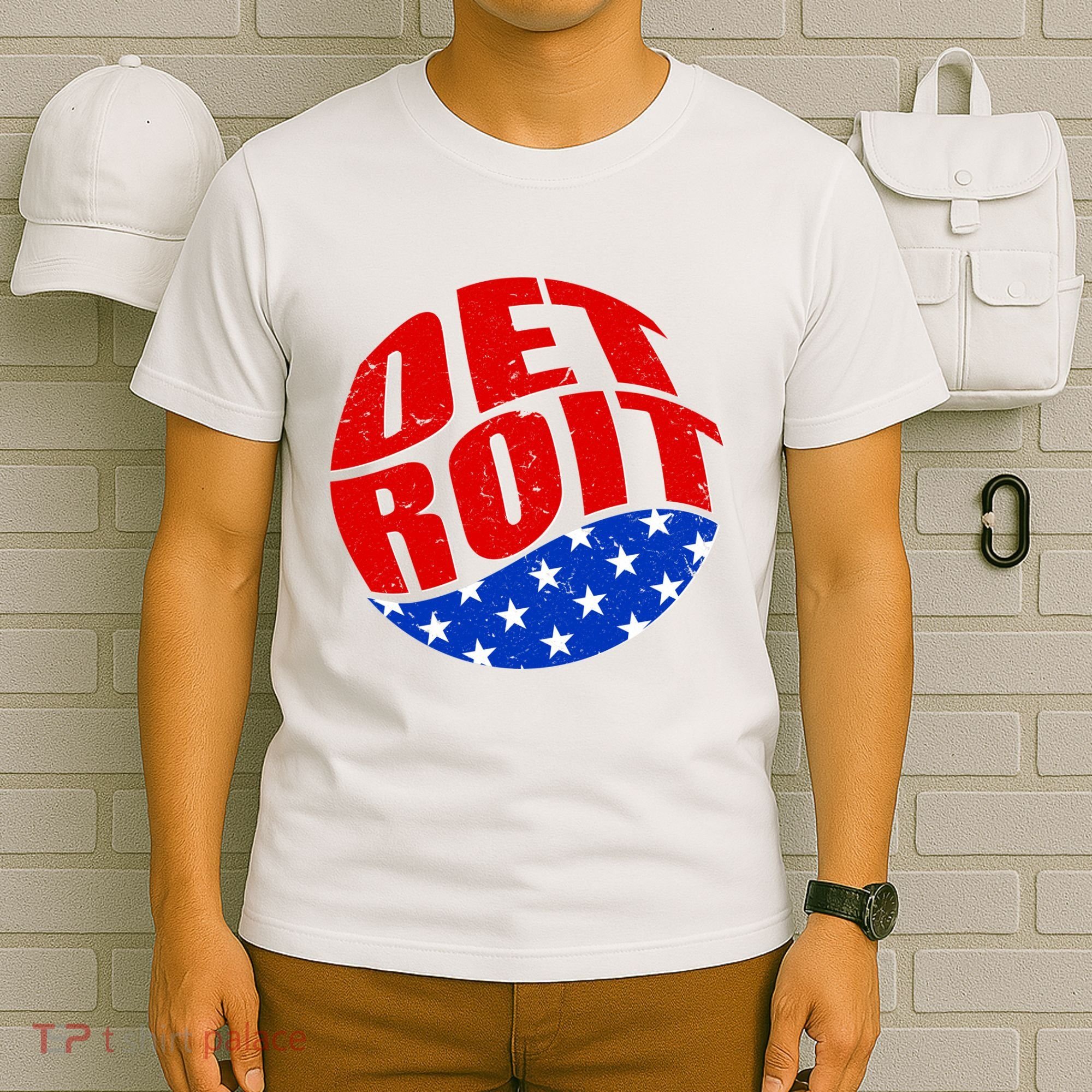 Patriotic Red White Blue Detroit Emblem T-Shirt