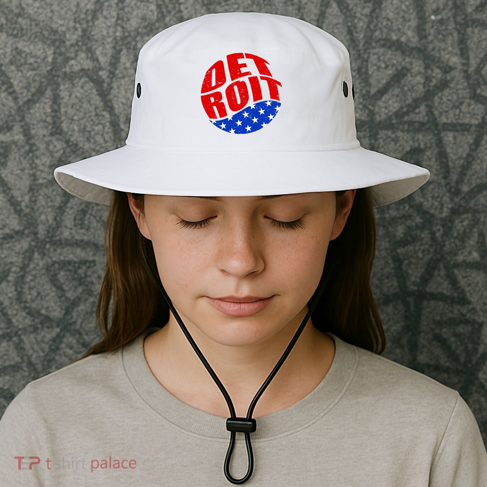 Patriotic Red White Blue Detroit Emblem Bucket Hat