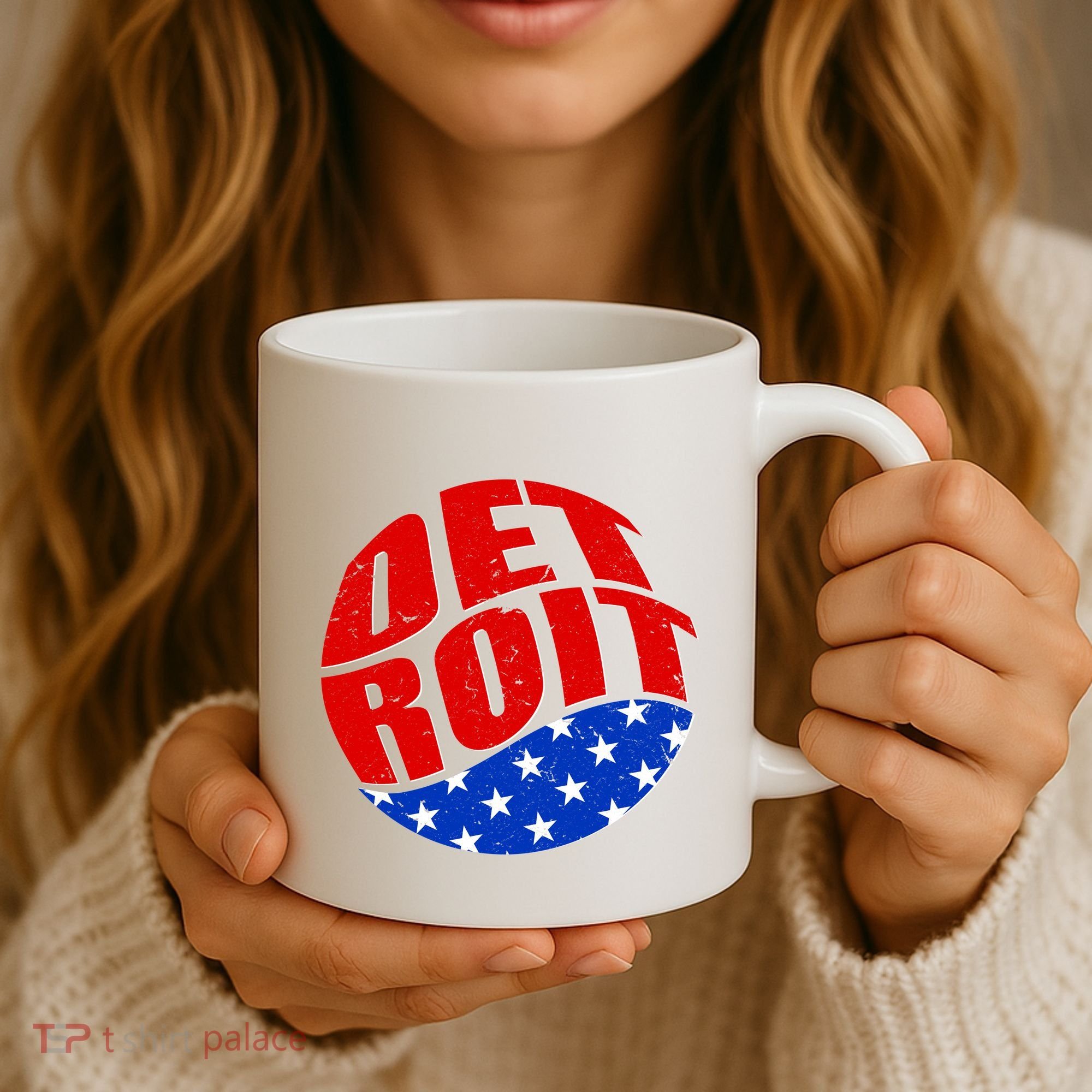 Patriotic Red White Blue Detroit Emblem Coffee Mug