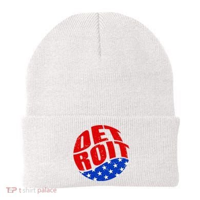 Patriotic Red White Blue Detroit Emblem Beanie