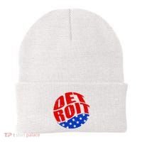 Patriotic Red White Blue Detroit Emblem Beanie thumb 0
