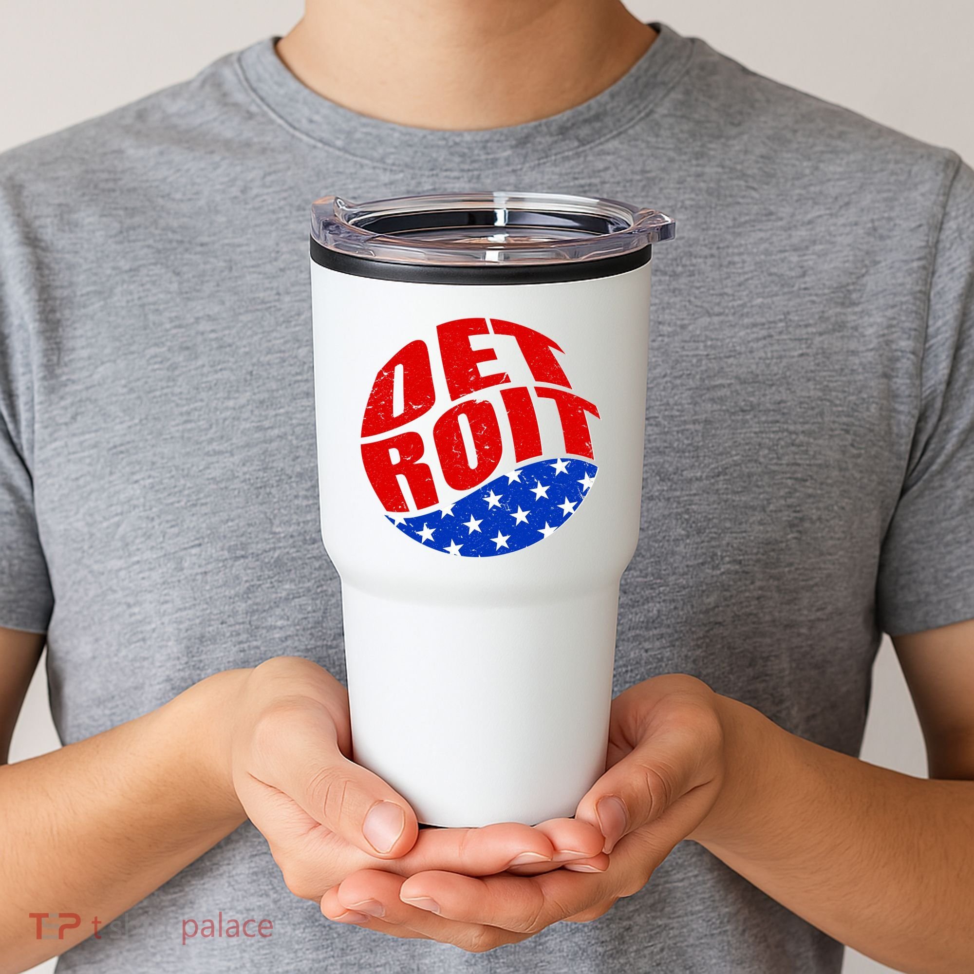 Patriotic Red White Blue Detroit Emblem Tumbler