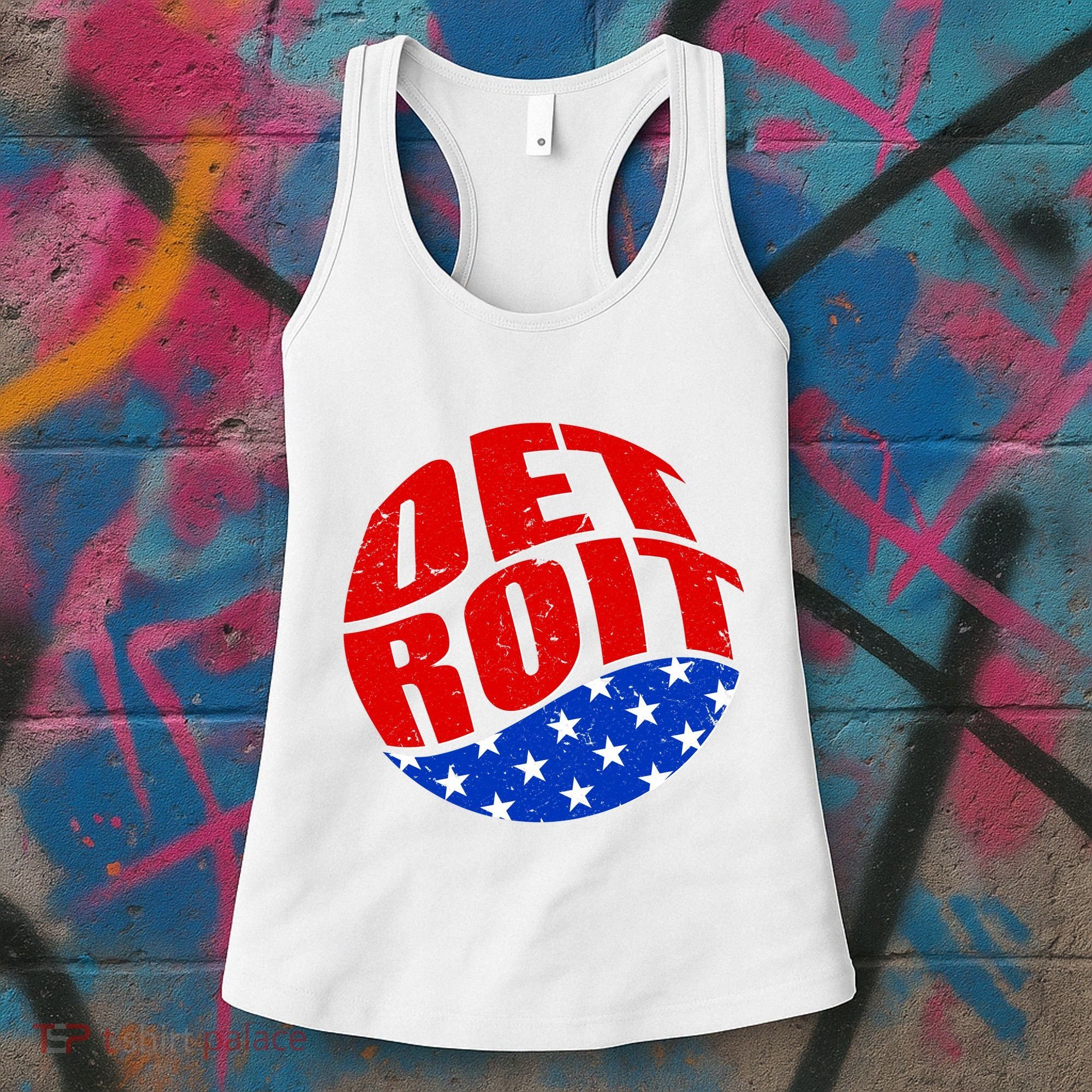 Patriotic Red White Blue Detroit Emblem Women's Tank Top