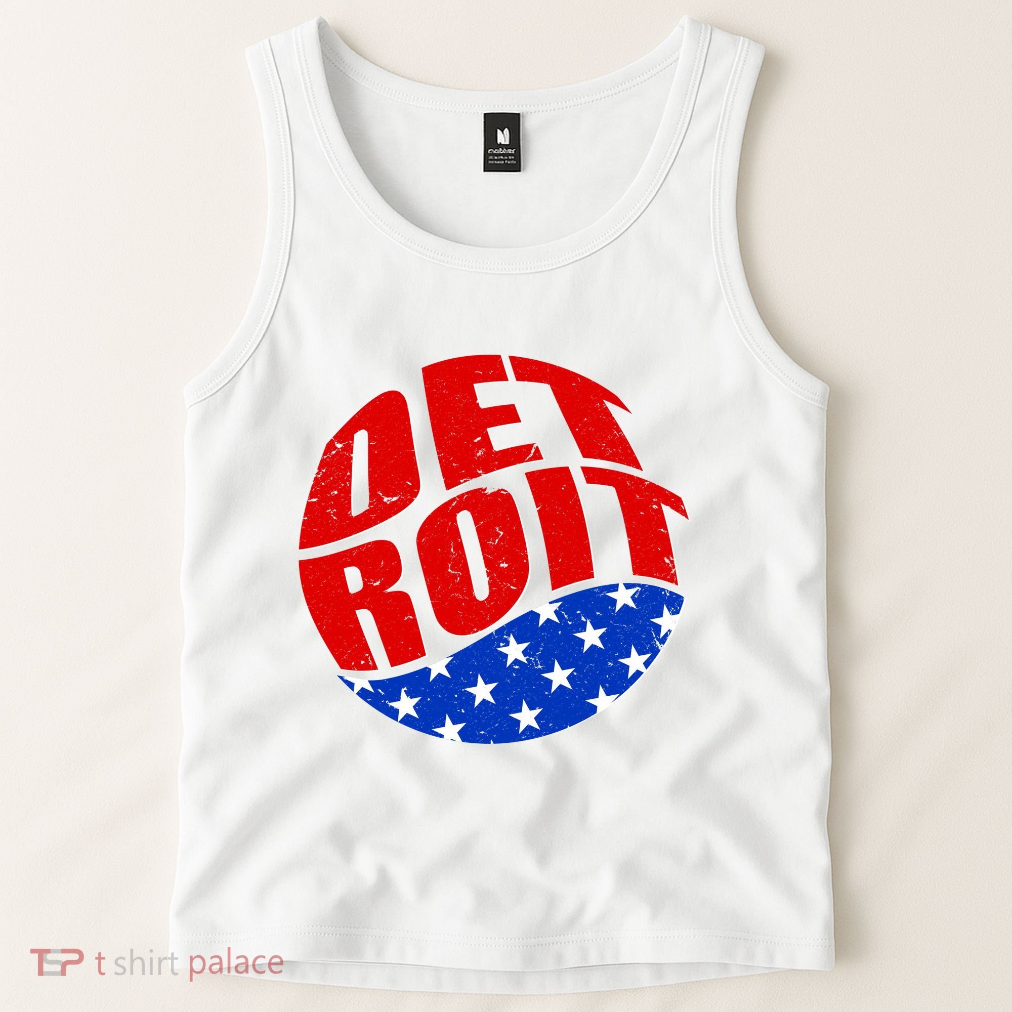 Patriotic Red White Blue Detroit Emblem Tank Top