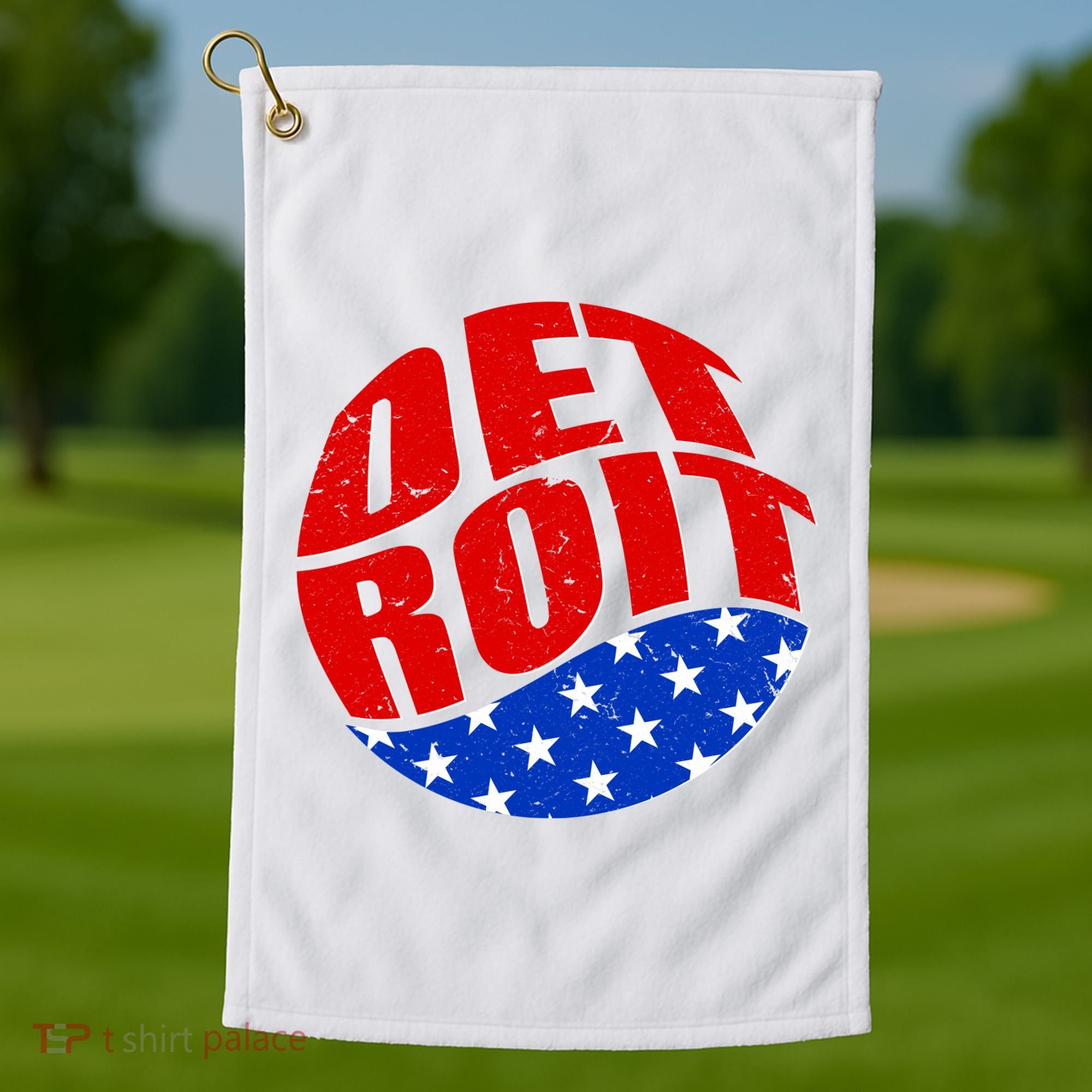 Patriotic Red White Blue Detroit Emblem Golf Towel