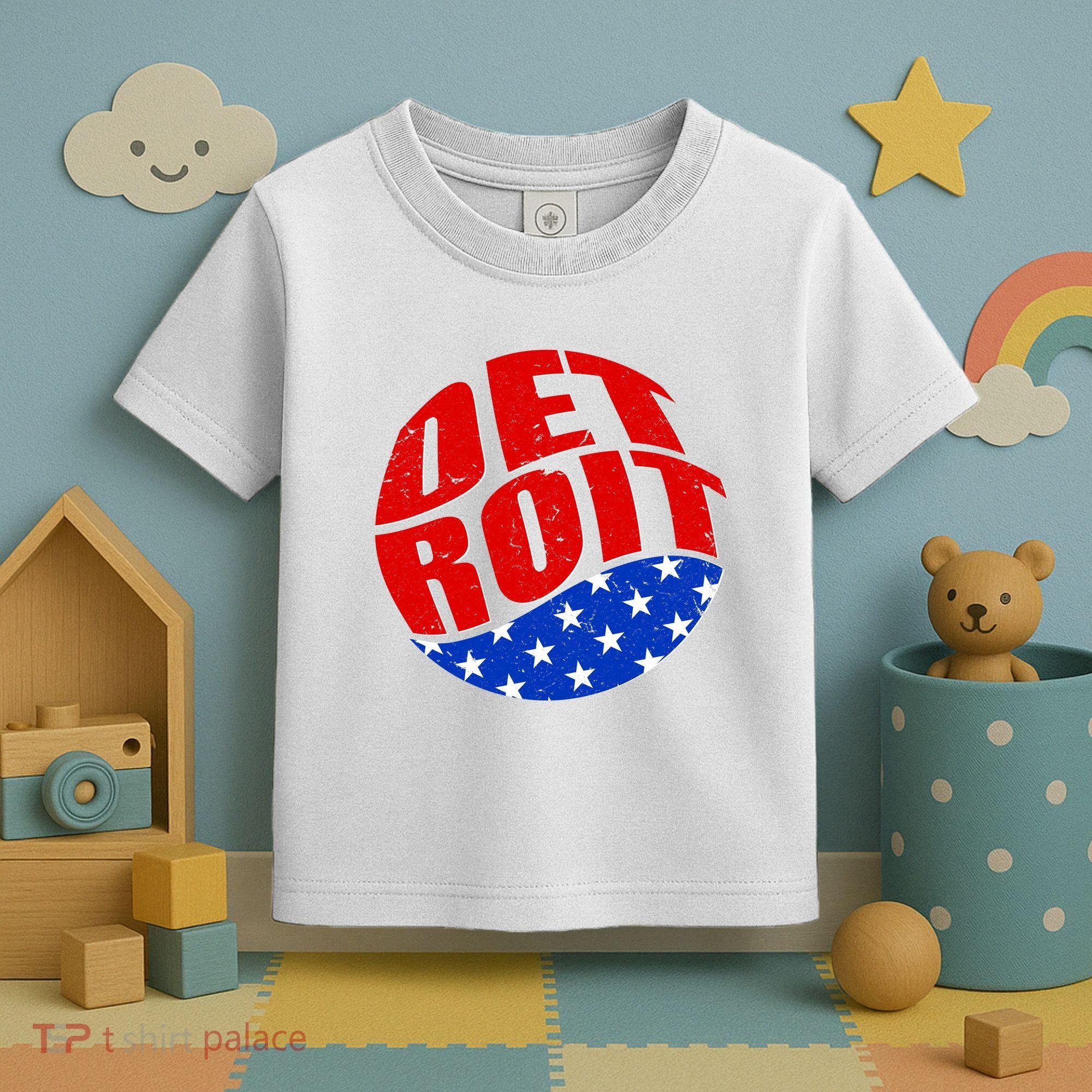 Patriotic Red White Blue Detroit Emblem Toddler T-Shirt