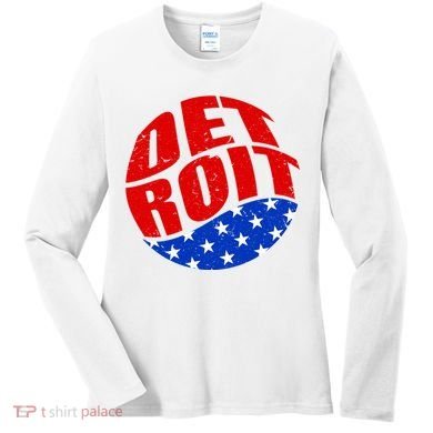 Patriotic Red White Blue Detroit Emblem Women's Long Sleeve Shirt