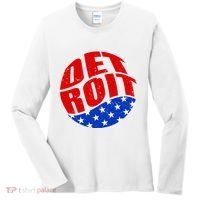 Patriotic Red White Blue Detroit Emblem Women's Long Sleeve Shirt thumb 0
