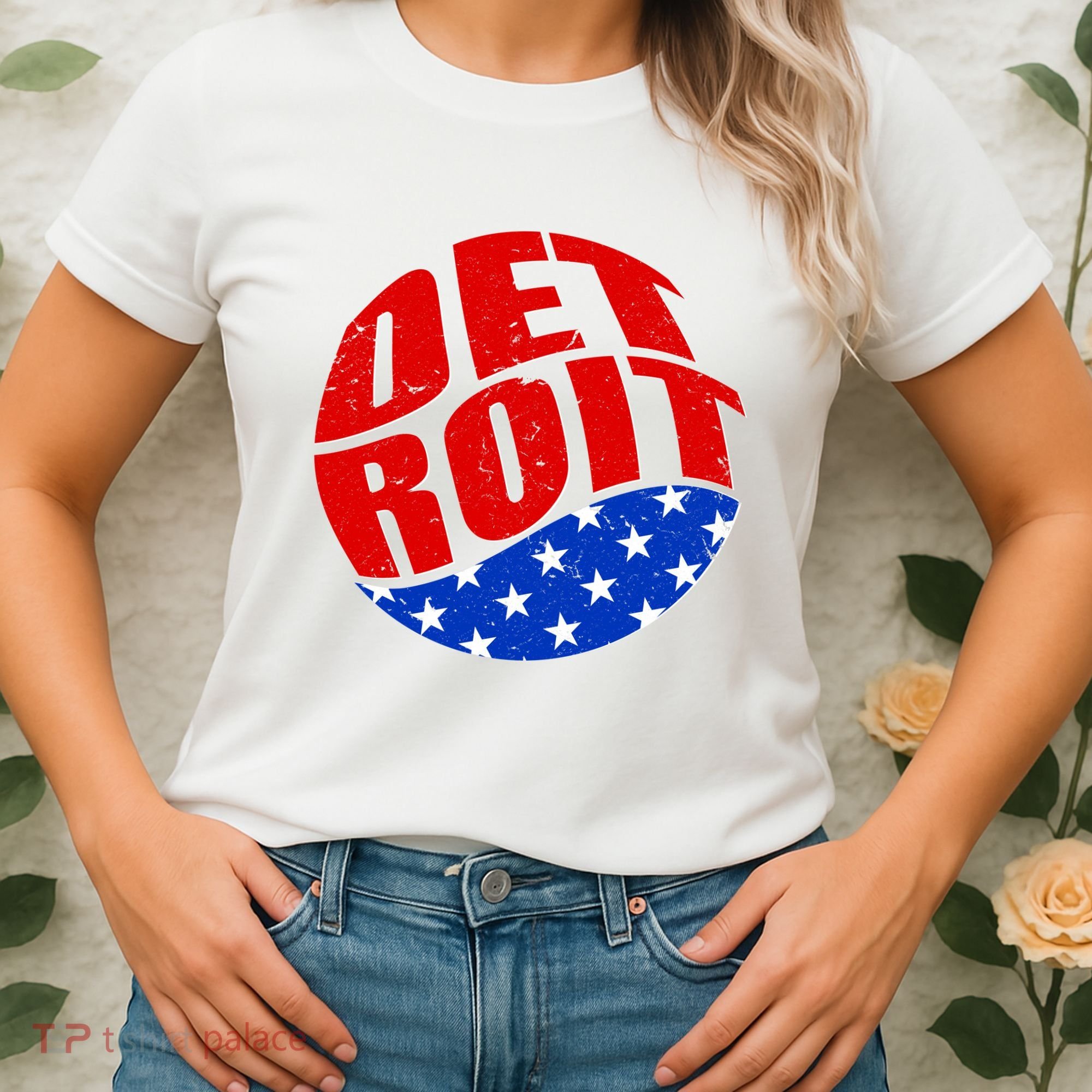 Patriotic Red White Blue Detroit Emblem Women's T-Shirt