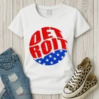 Patriotic Red White Blue Detroit Emblem Women's T-Shirt thumb 3