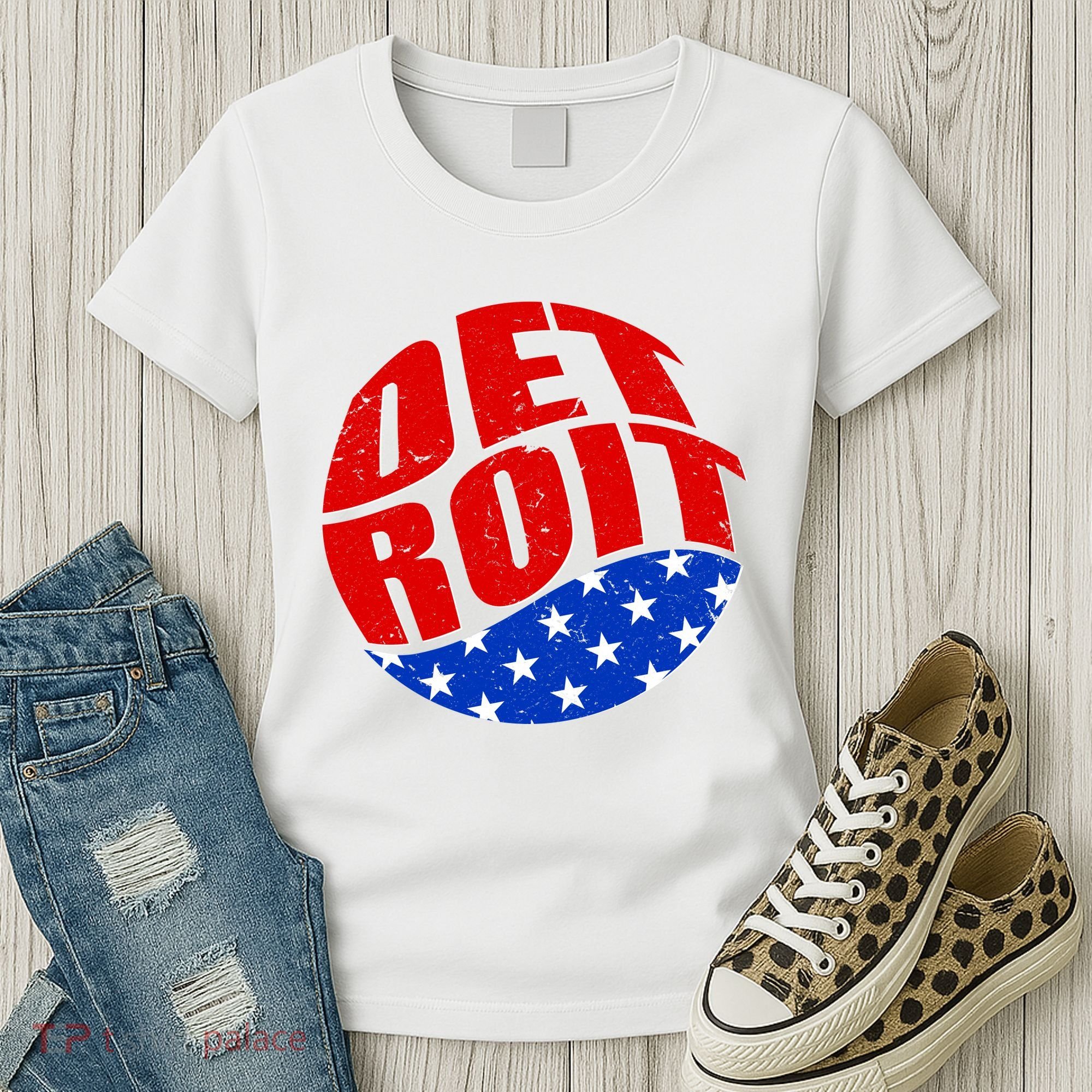 Patriotic Red White Blue Detroit Emblem Women's T-Shirt