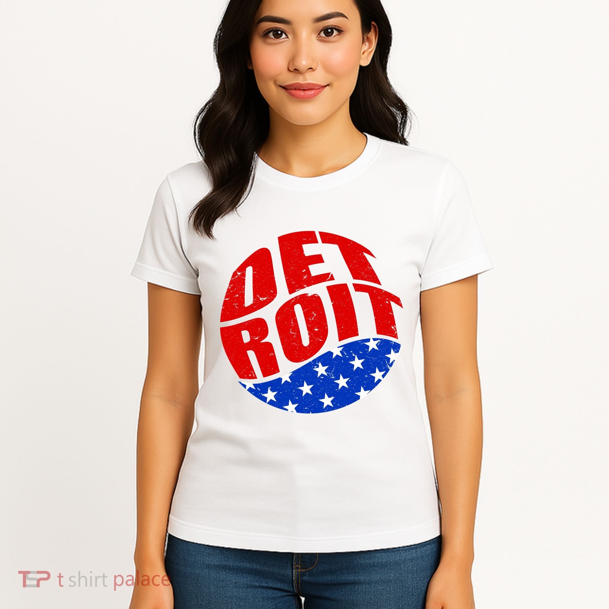 Patriotic Red White Blue Detroit Emblem Women's T-Shirt