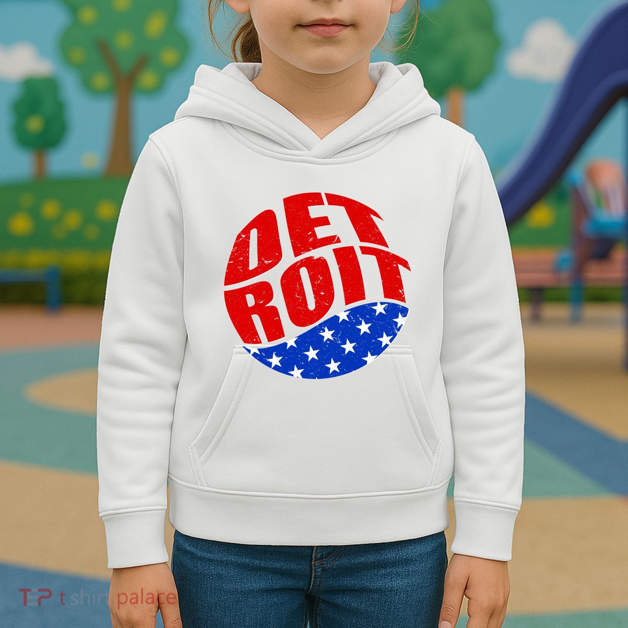 Patriotic Red White Blue Detroit Emblem Kids Hoodie
