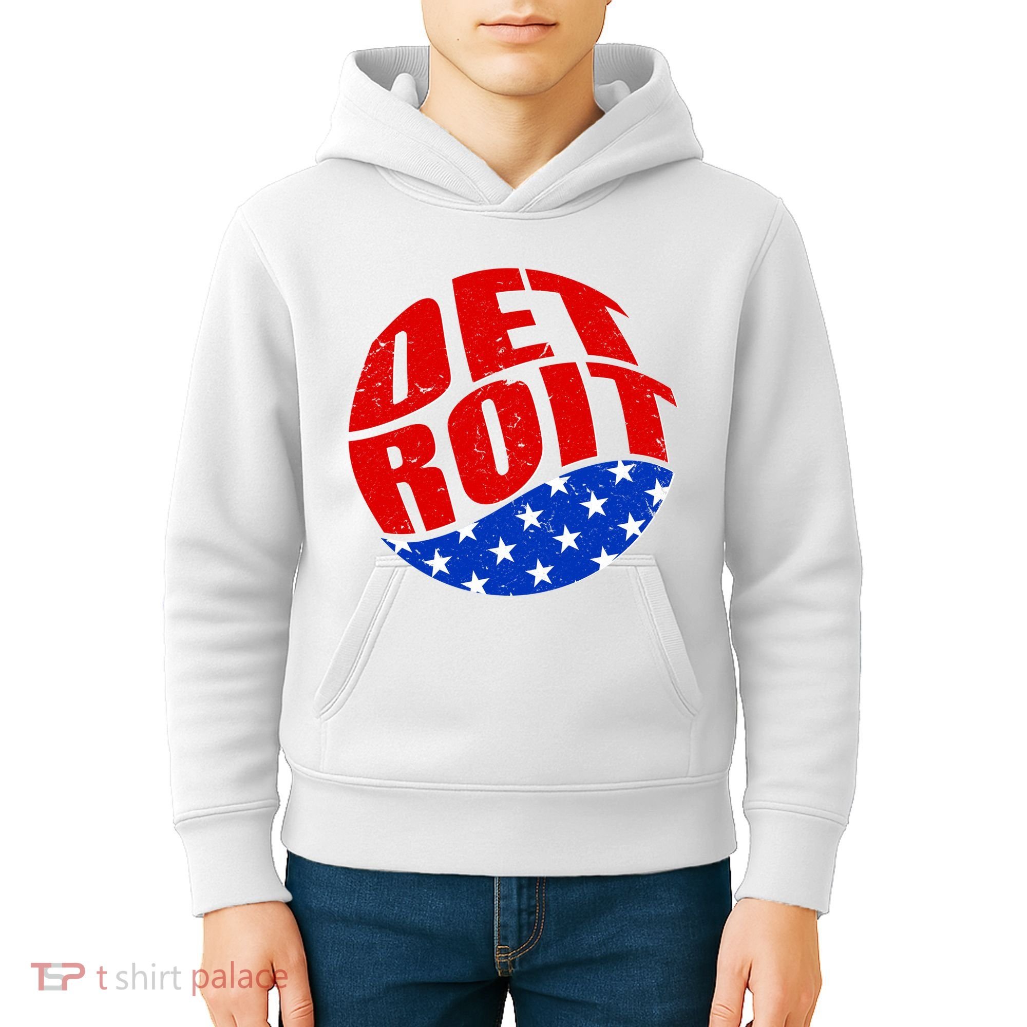 Patriotic Red White Blue Detroit Emblem Kids Hoodie
