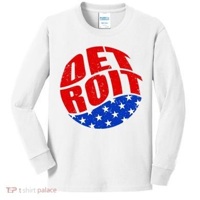Patriotic Red White Blue Detroit Emblem Kids Long Sleeve Shirt