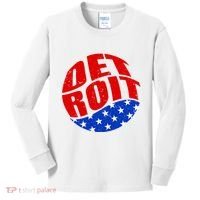 Patriotic Red White Blue Detroit Emblem Kids Long Sleeve Shirt thumb 0