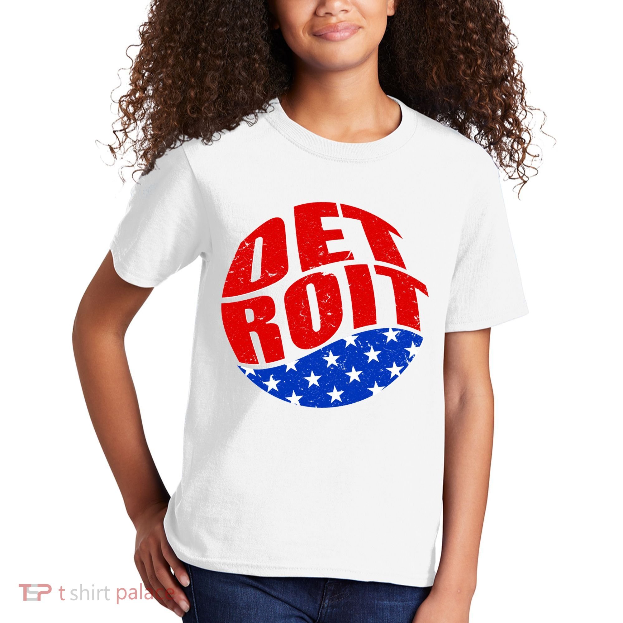 Patriotic Red White Blue Detroit Emblem Kids T-Shirt