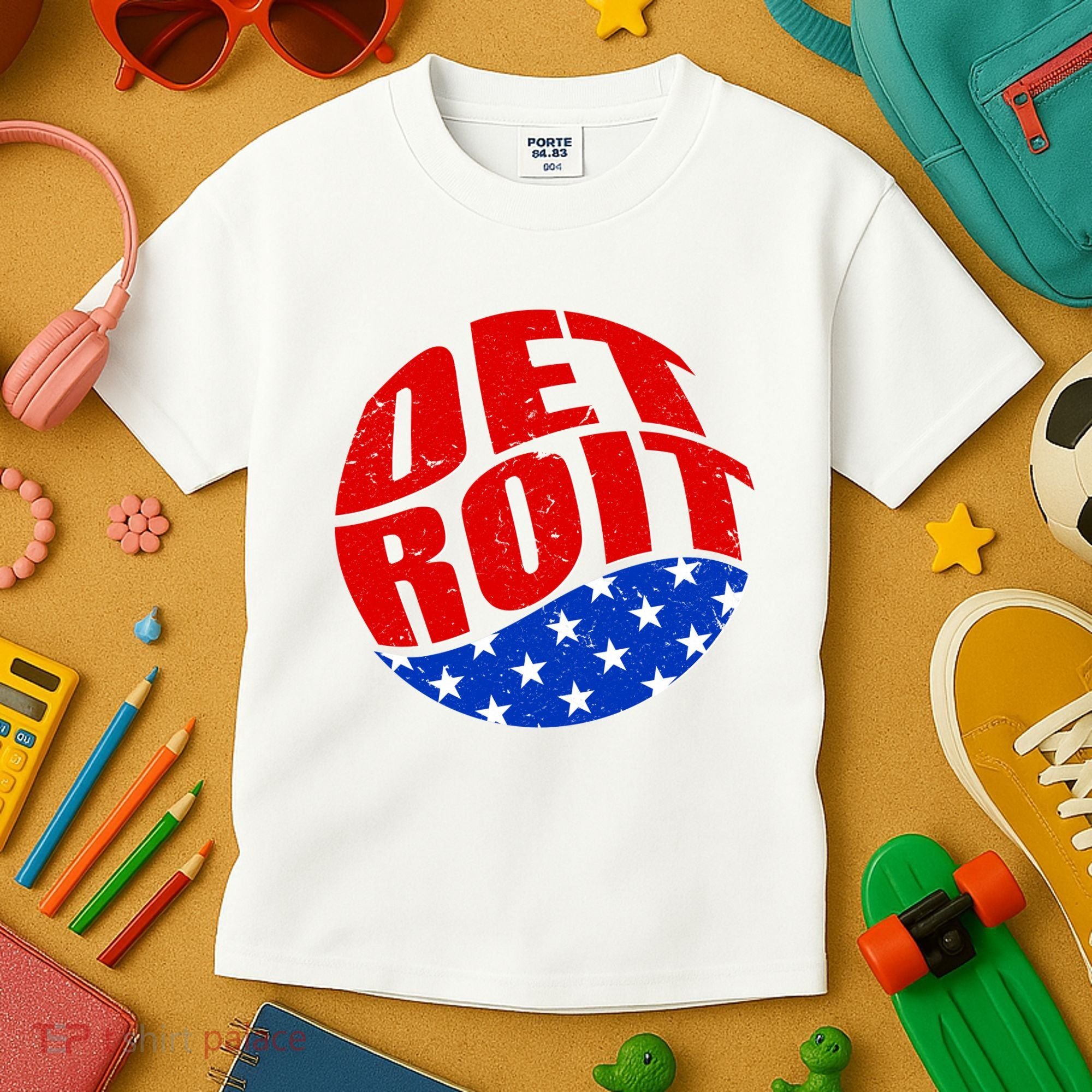 Patriotic Red White Blue Detroit Emblem Kids T-Shirt
