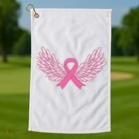 Pink Ribbon Wings Breast Cancer Awareness Golf Towel thumb 1
