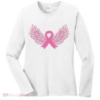 Pink Ribbon Wings Breast Cancer Awareness Women's Long Sleeve Shirt thumb 0