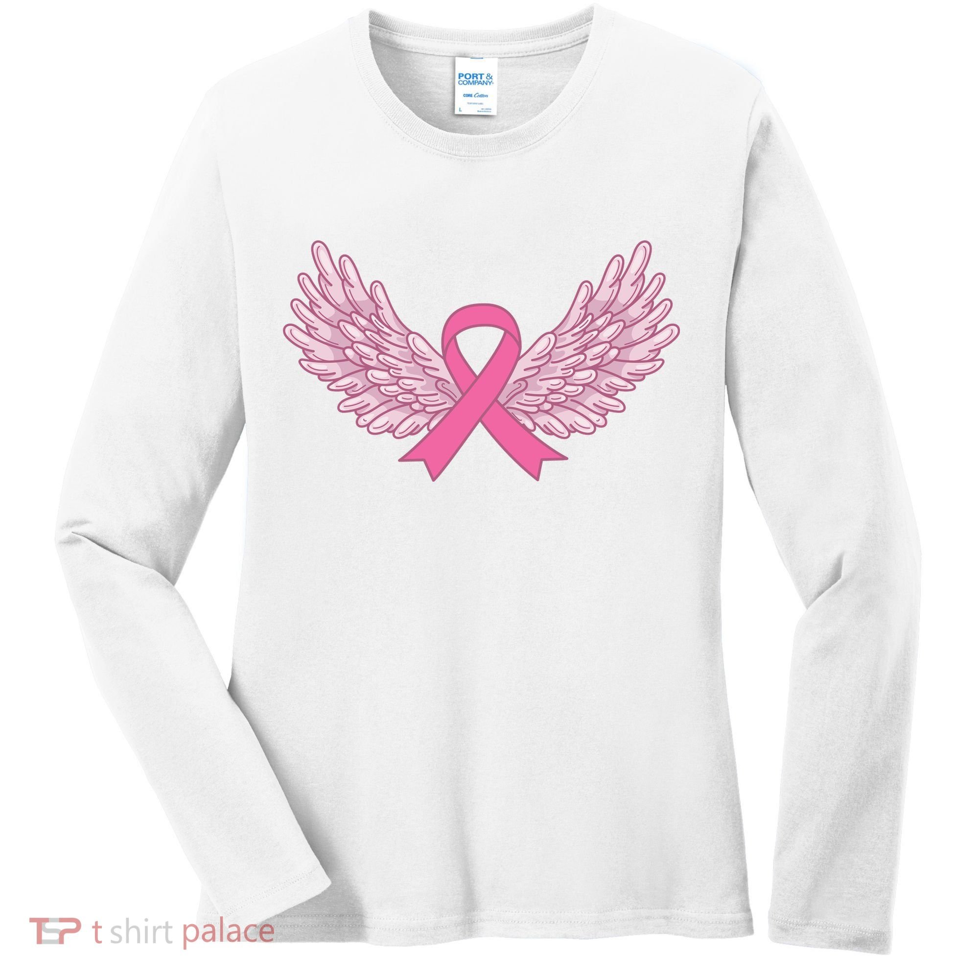 Pink Ribbon Wings Breast Cancer Awareness Women's Long Sleeve Shirt
