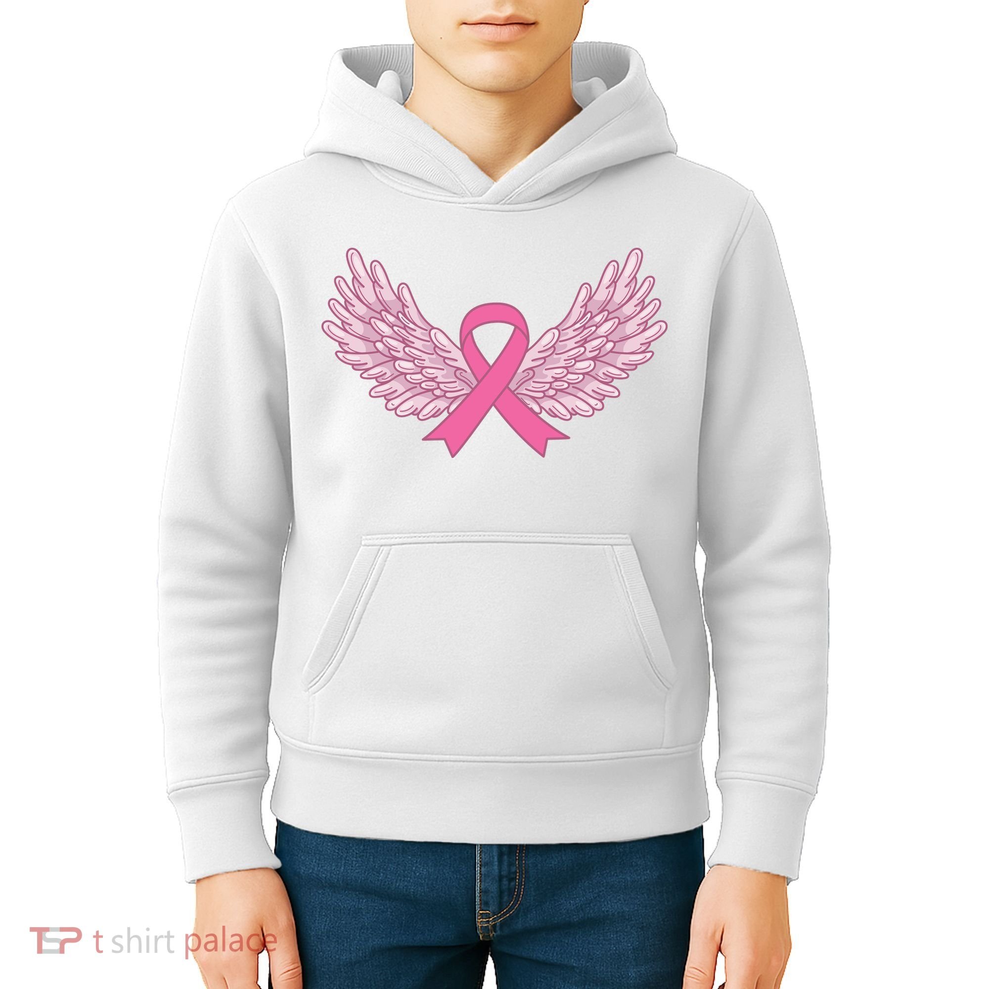 Pink Ribbon Wings Breast Cancer Awareness Kids Hoodie