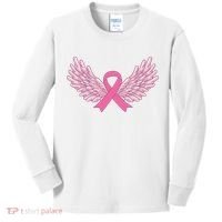 Pink Ribbon Wings Breast Cancer Awareness Kids Long Sleeve Shirt thumb 0