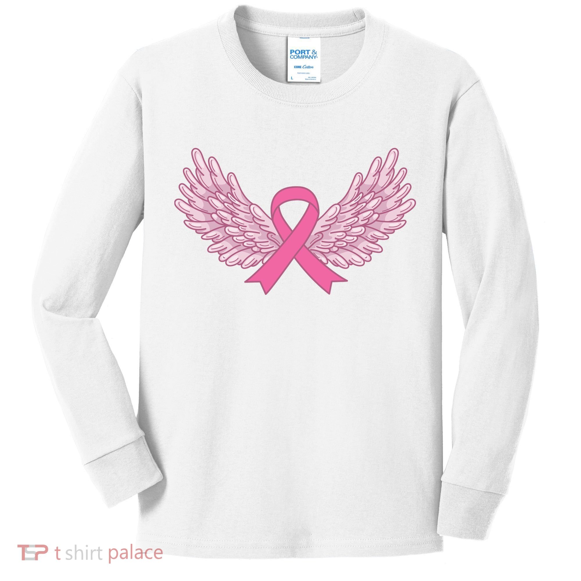 Pink Ribbon Wings Breast Cancer Awareness Kids Long Sleeve Shirt