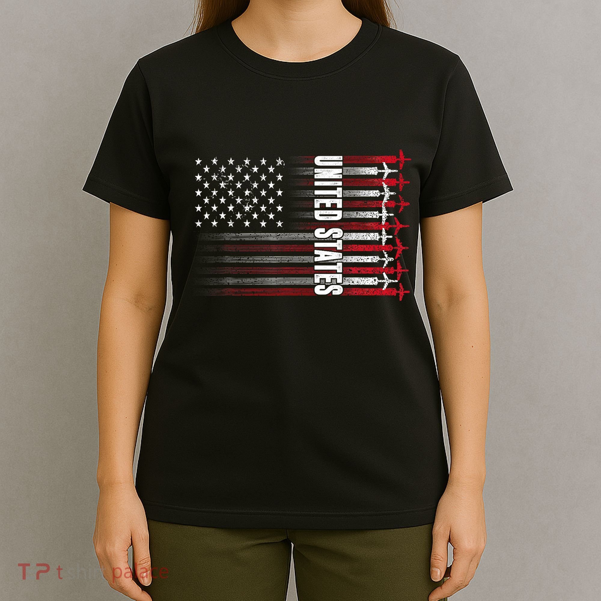 Patriotic Red White Blue Usa Flag Fighter Jets 4th Of July T-Shirt