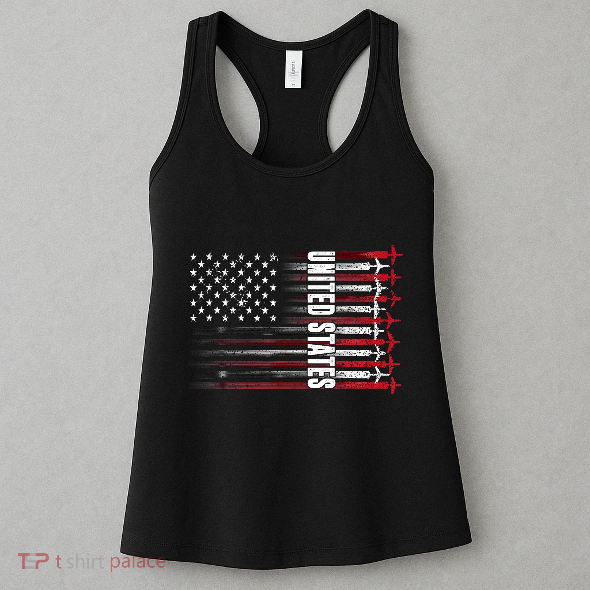 Patriotic Red White Blue Usa Flag Fighter Jets 4th Of July Women's Tank Top