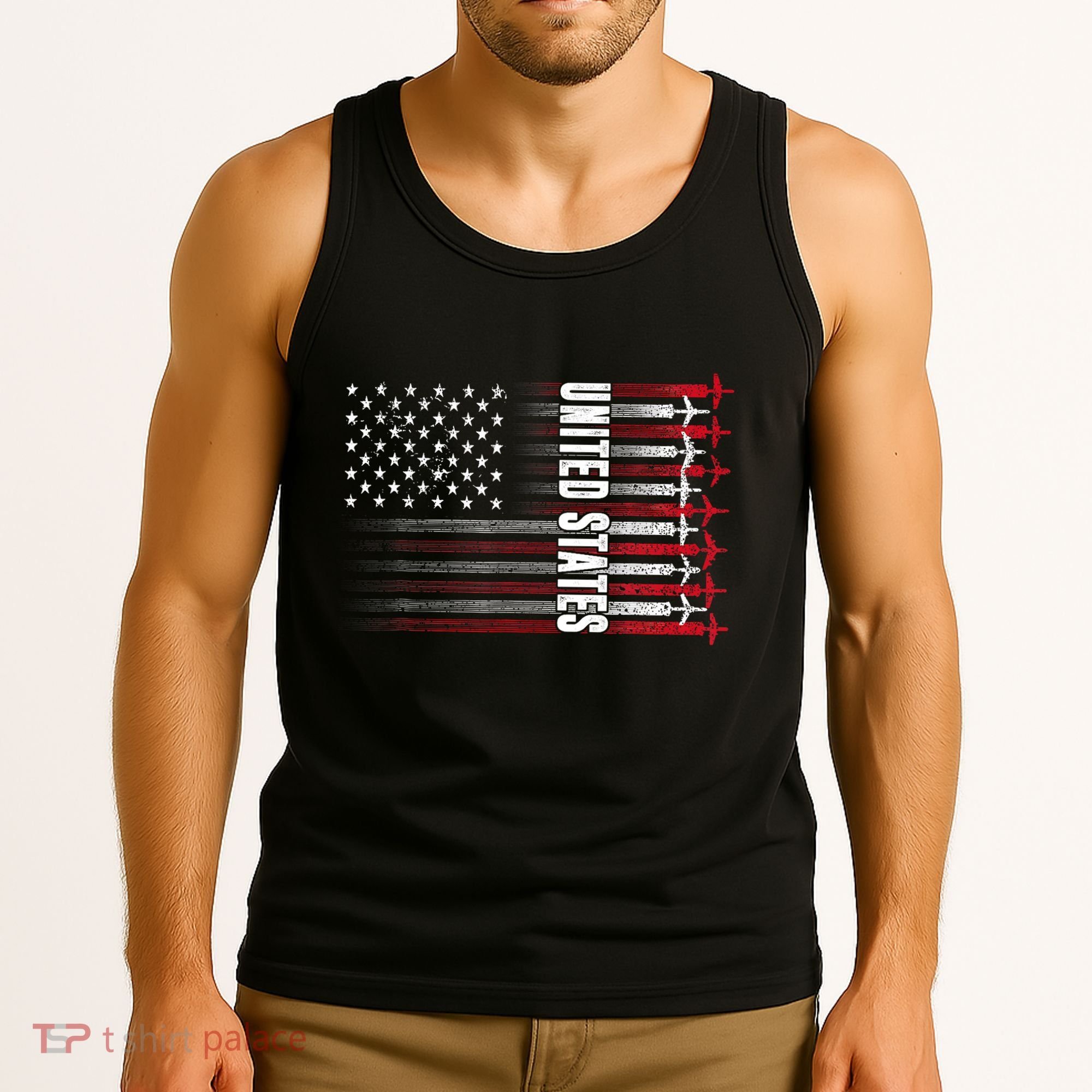 Patriotic Red White Blue Usa Flag Fighter Jets 4th Of July Tank Top