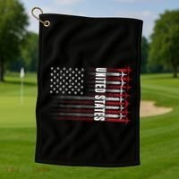 Patriotic Red White Blue Usa Flag Fighter Jets 4th Of July Golf Towel thumb 1